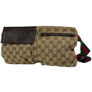 Gucci GG Print Waist Bag, Sherry Line Web, Canvas, Beige/Brown, 28566, Women's